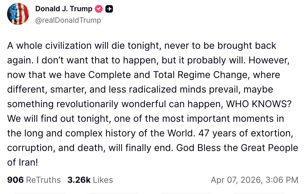 Трамп анонсировал "смену режима" в Иране и предрек "гибель цивилизации"